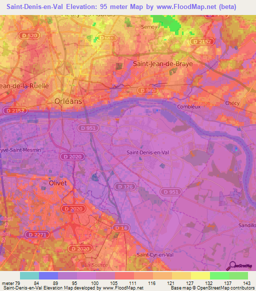 Saint-Denis-en-Val,France Elevation Map