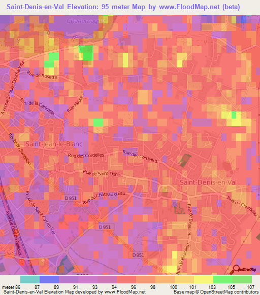 Saint-Denis-en-Val,France Elevation Map