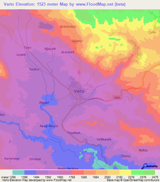 Varto,Turkey Elevation Map