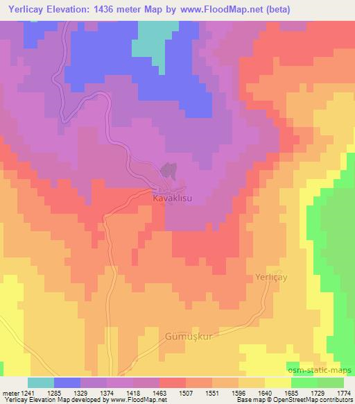 Yerlicay,Turkey Elevation Map