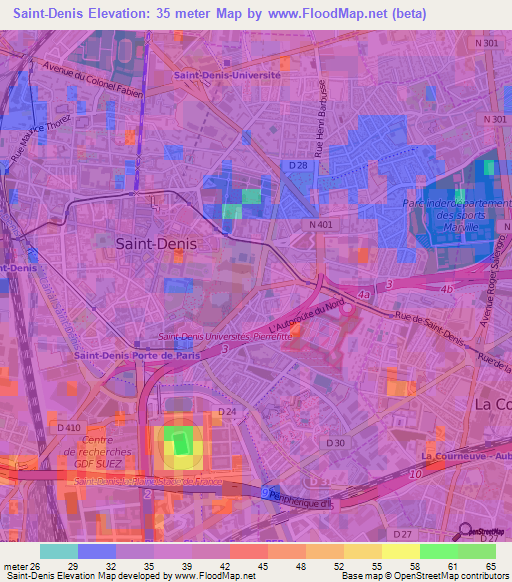 Saint-Denis,France Elevation Map