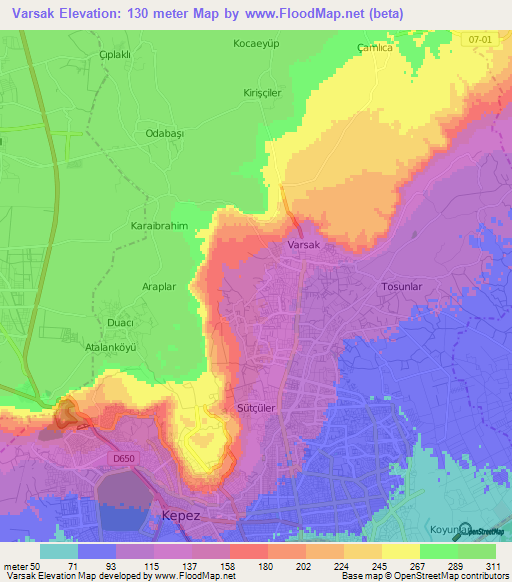 Varsak,Turkey Elevation Map