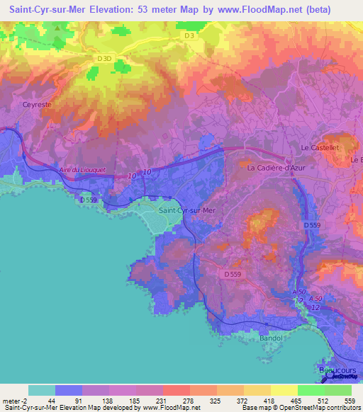 Saint-Cyr-sur-Mer,France Elevation Map