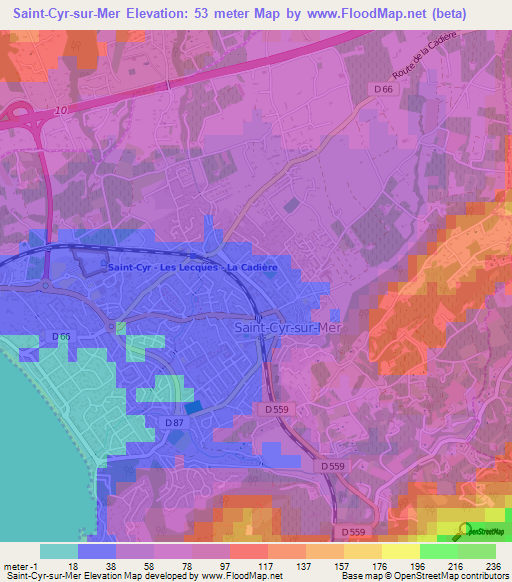 Saint-Cyr-sur-Mer,France Elevation Map