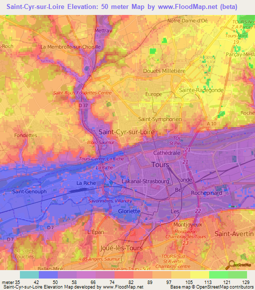 Saint-Cyr-sur-Loire,France Elevation Map