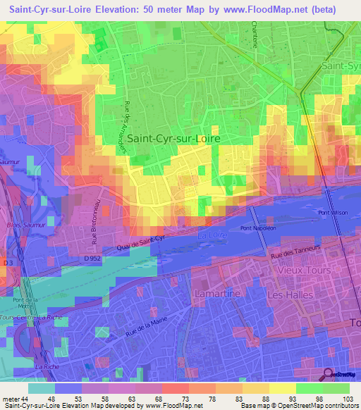 Saint-Cyr-sur-Loire,France Elevation Map