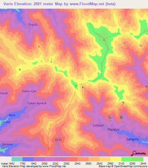 Varis,Turkey Elevation Map