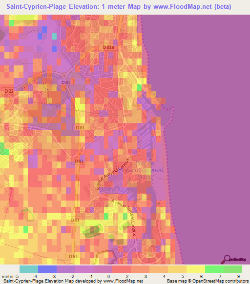 Saint-Cyprien-Plage,France Elevation Map