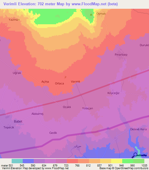 Verimli,Turkey Elevation Map