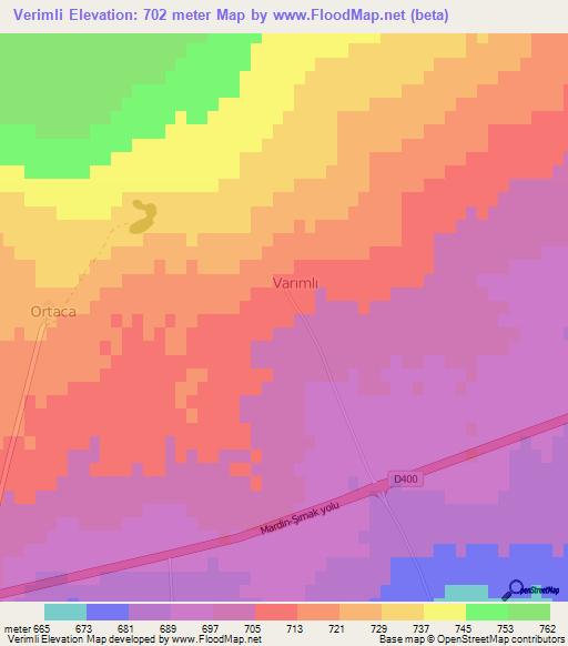 Verimli,Turkey Elevation Map