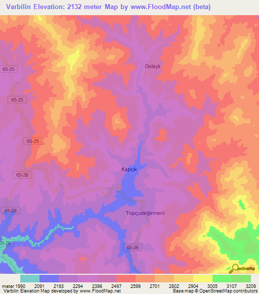 Varbilin,Turkey Elevation Map