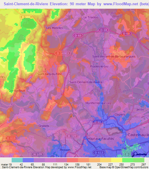 Saint-Clement-de-Riviere,France Elevation Map