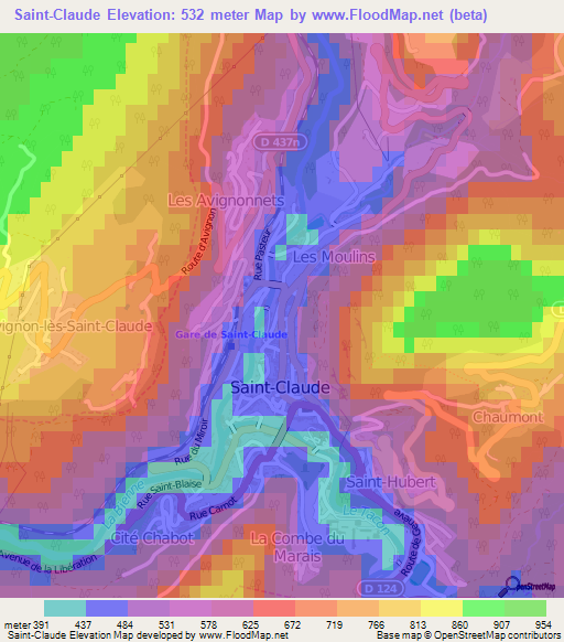 Saint-Claude,France Elevation Map