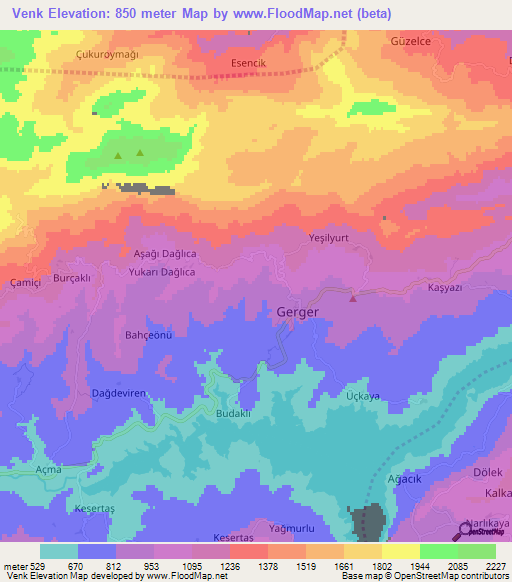 Venk,Turkey Elevation Map