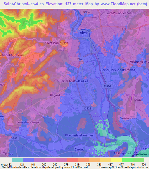 Saint-Christol-les-Ales,France Elevation Map
