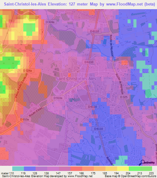 Saint-Christol-les-Ales,France Elevation Map