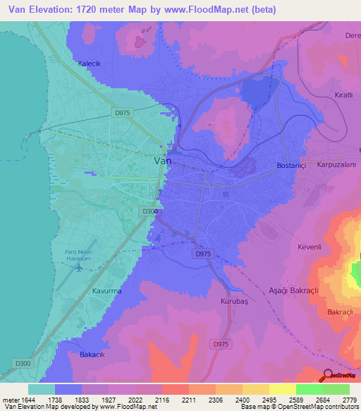 Van,Turkey Elevation Map