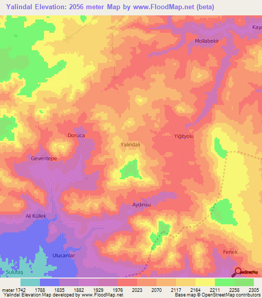 Yalindal,Turkey Elevation Map