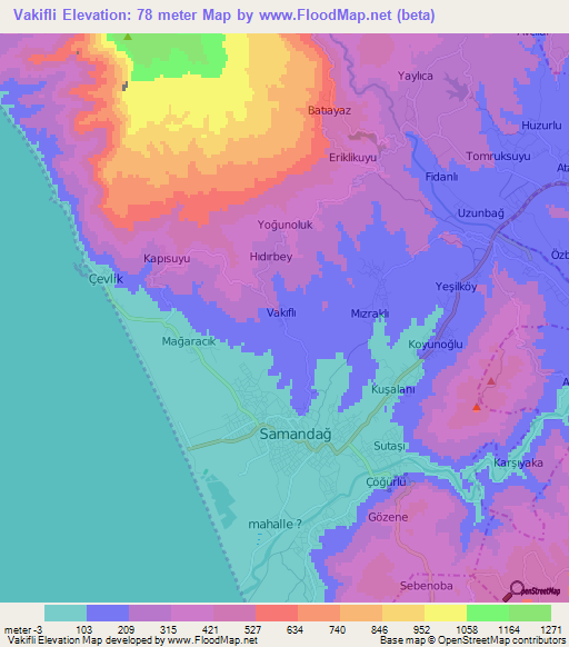 Vakifli,Turkey Elevation Map