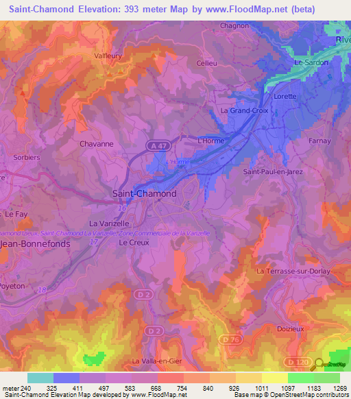 Saint-Chamond,France Elevation Map