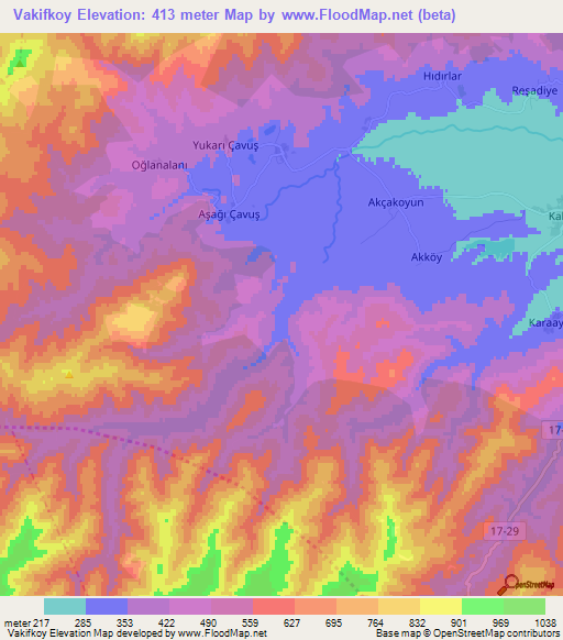 Vakifkoy,Turkey Elevation Map