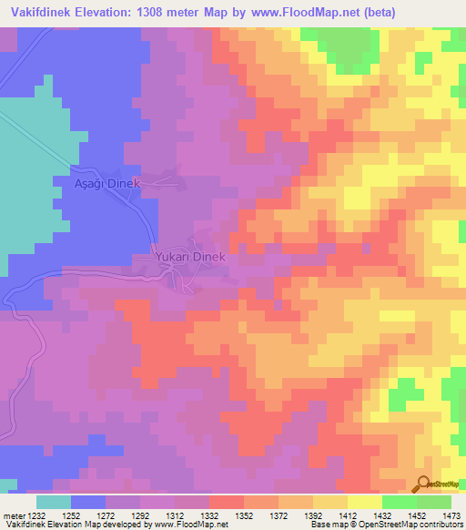 Vakifdinek,Turkey Elevation Map