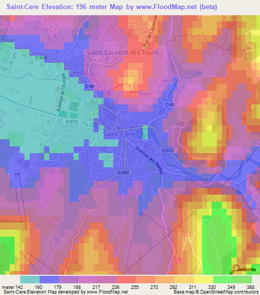 Saint-Cere,France Elevation Map