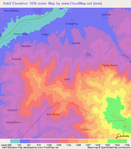 Vakif,Turkey Elevation Map