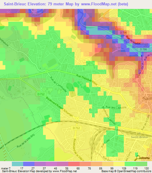 Saint-Brieuc,France Elevation Map