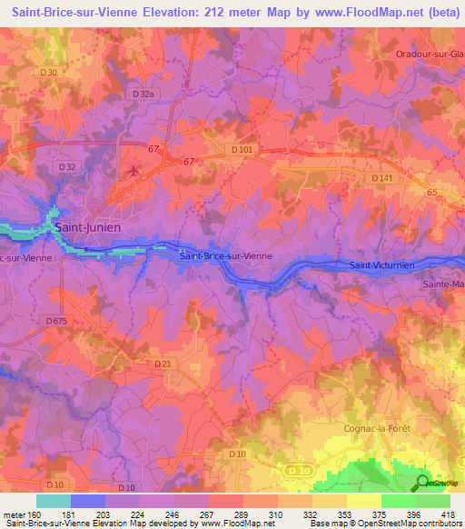 Saint-Brice-sur-Vienne,France Elevation Map