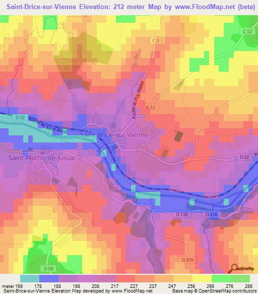 Saint-Brice-sur-Vienne,France Elevation Map