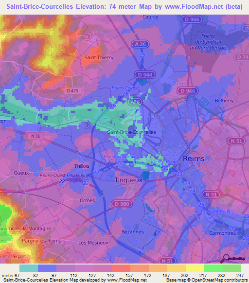 Saint-Brice-Courcelles,France Elevation Map