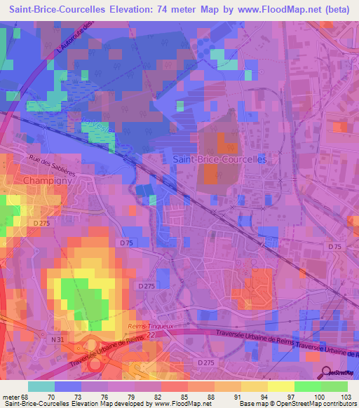 Saint-Brice-Courcelles,France Elevation Map