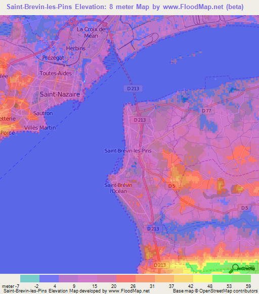 Saint-Brevin-les-Pins,France Elevation Map