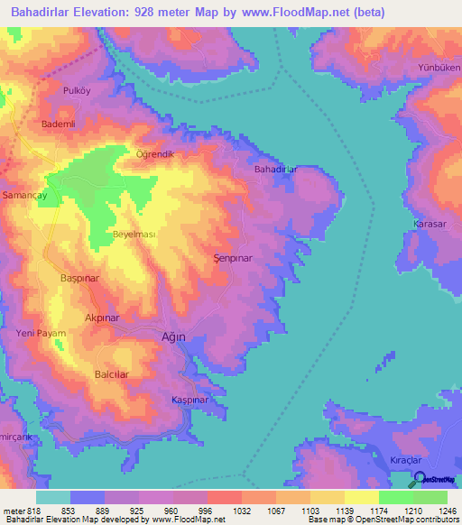 Bahadirlar,Turkey Elevation Map