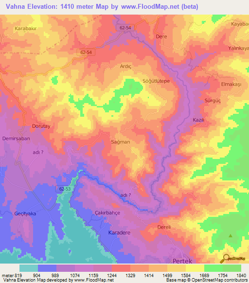 Vahna,Turkey Elevation Map