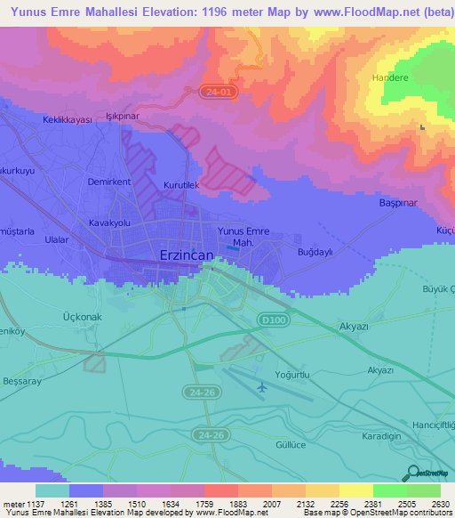 Yunus Emre Mahallesi,Turkey Elevation Map