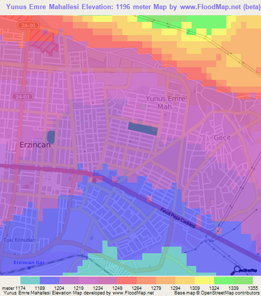 Yunus Emre Mahallesi,Turkey Elevation Map