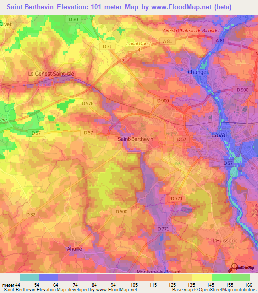 Saint-Berthevin,France Elevation Map