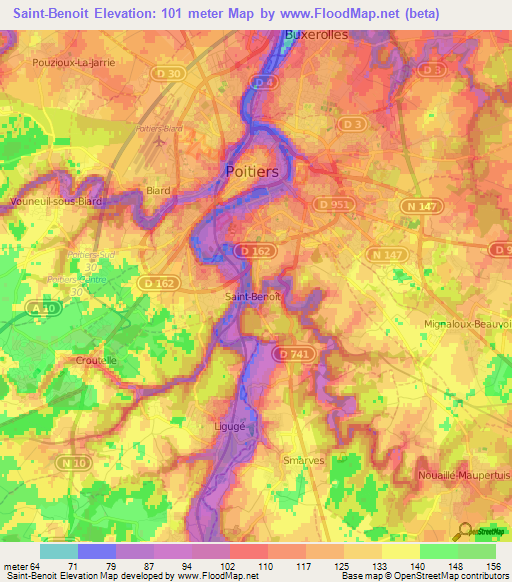 Saint-Benoit,France Elevation Map