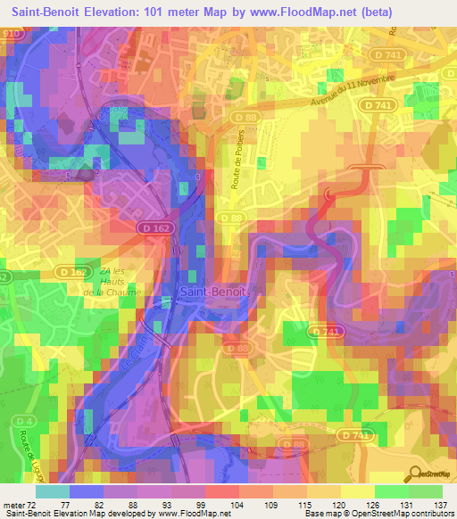 Saint-Benoit,France Elevation Map