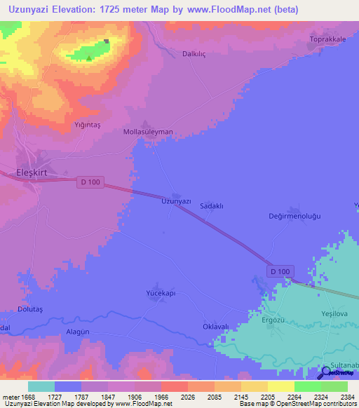 Uzunyazi,Turkey Elevation Map