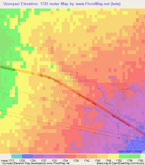 Uzunyazi,Turkey Elevation Map