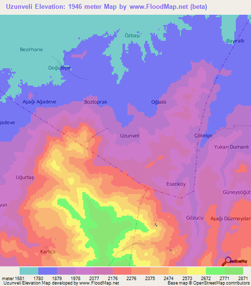 Uzunveli,Turkey Elevation Map