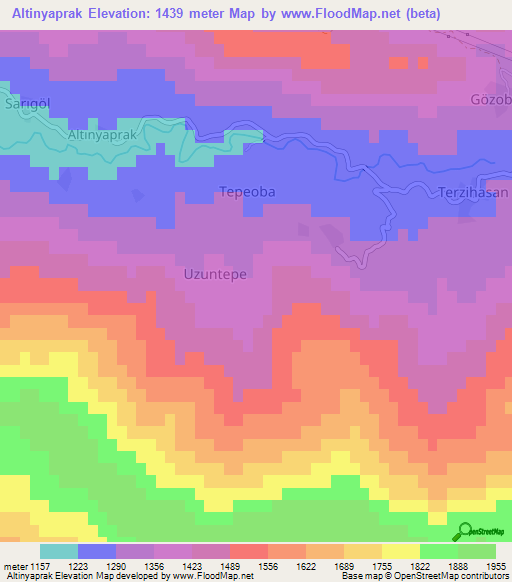 Altinyaprak,Turkey Elevation Map