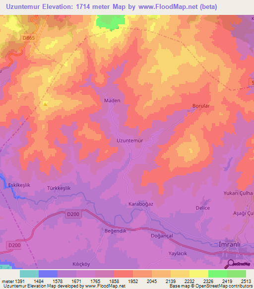 Uzuntemur,Turkey Elevation Map