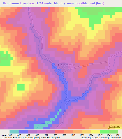 Uzuntemur,Turkey Elevation Map