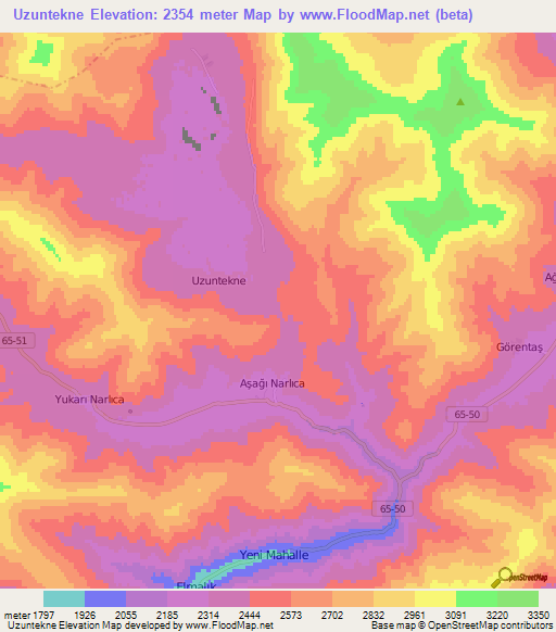 Uzuntekne,Turkey Elevation Map