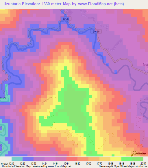 Uzuntarla,Turkey Elevation Map