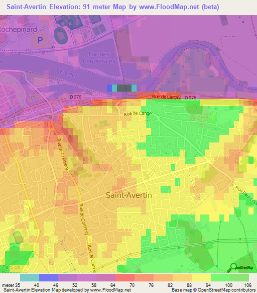 Saint-Avertin,France Elevation Map